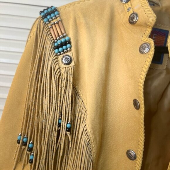 Cripple Creek 100% Leather Fringe Western Jacket M Beaded Cowgirl Rodeo Style - Picture 4 of 11